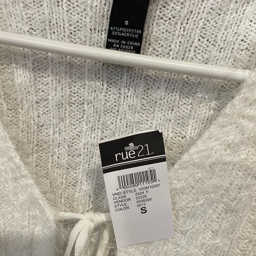 Fuzzy white front-tie cardigan
